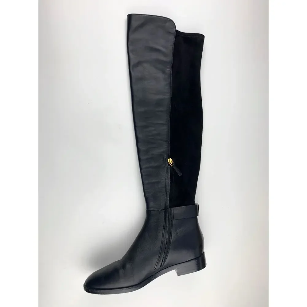 Tory Burch Marsden Over The Knee Black Leather Boots Equestrian Women's 6.5